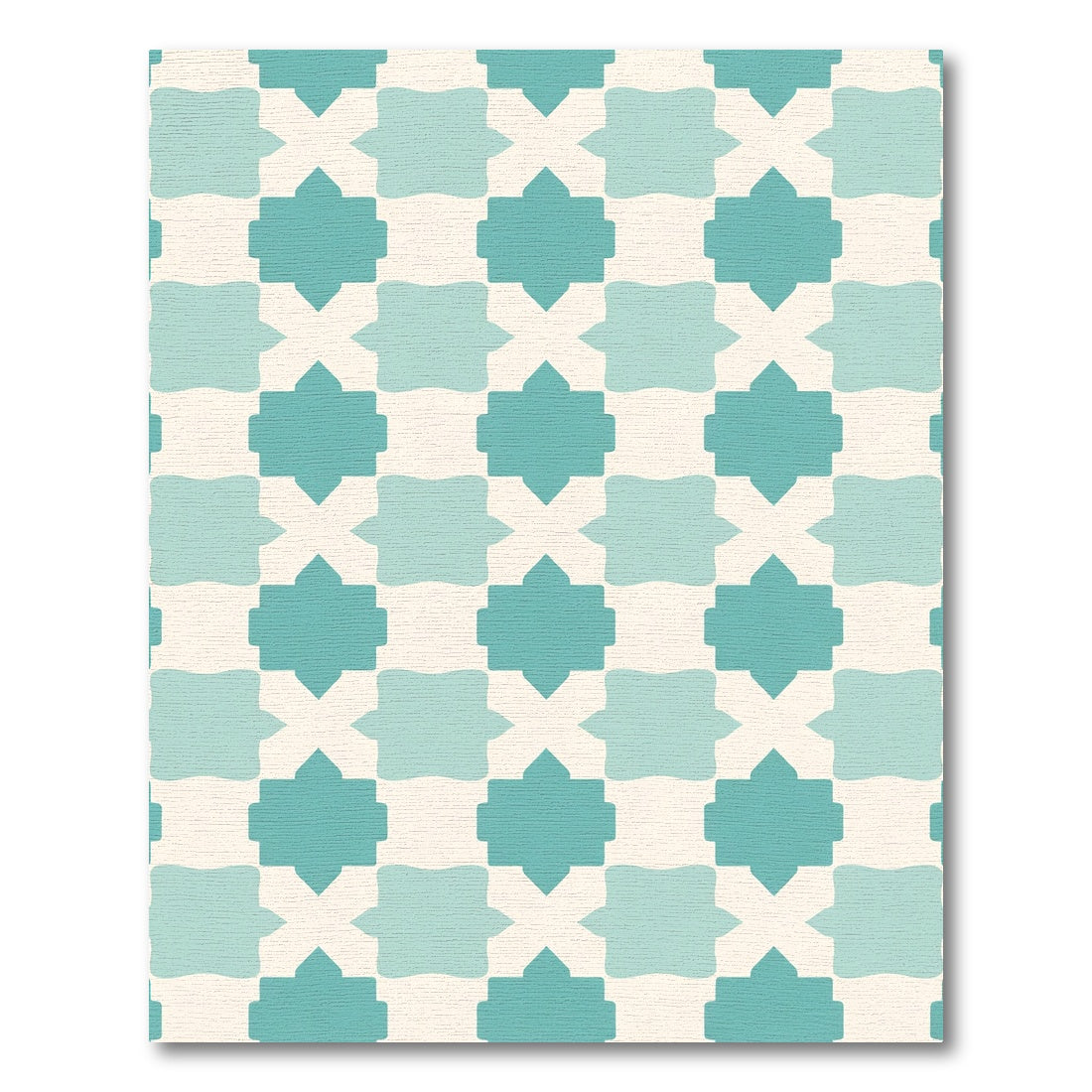 Teal Quatrefoil Geometric Tile Rug