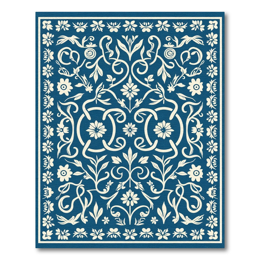 Indigo Floral Filigree Scroll Rug
