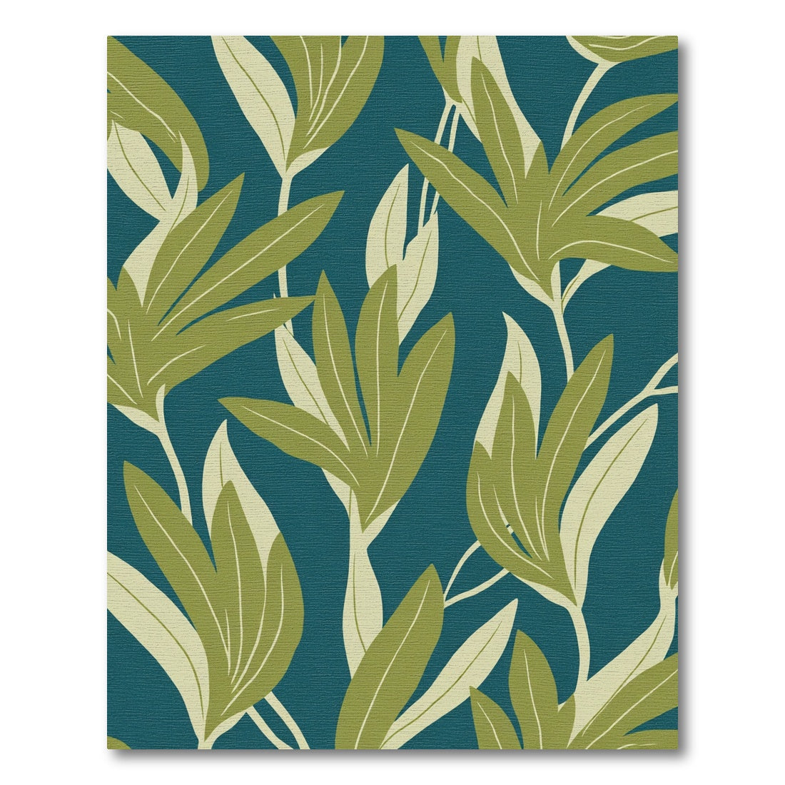 Teal Abstract Green Leaf Composition Rug