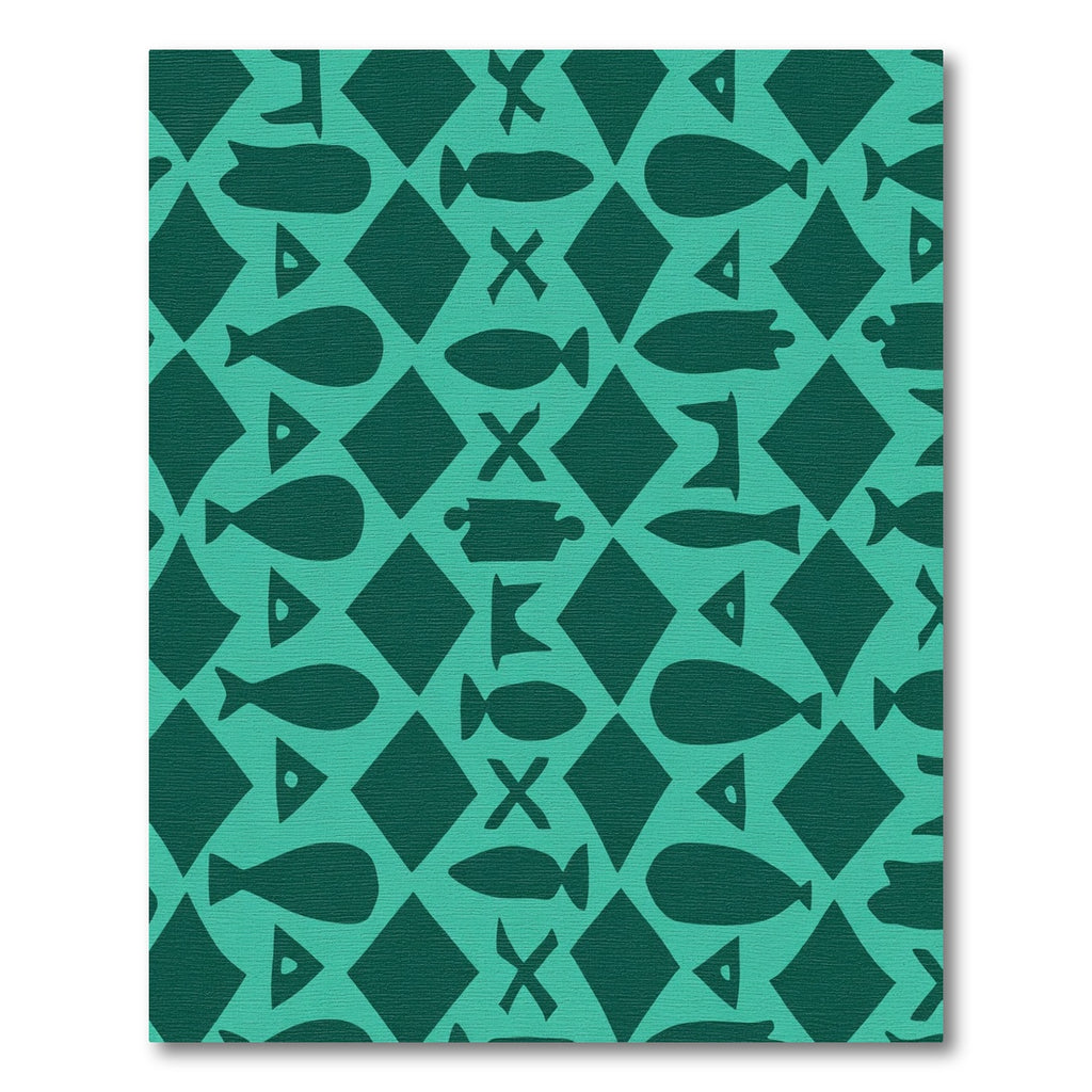 Teal Fish Diamond Geometric Rug