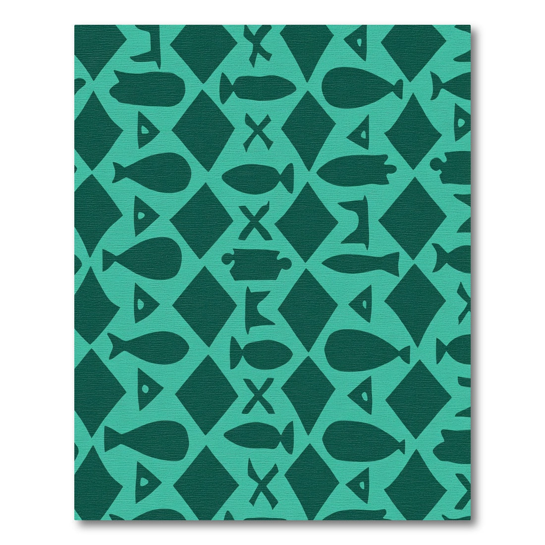 Teal Fish Diamond Geometric Rug