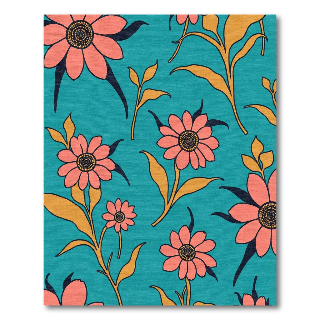 Coral Daisy Grove Teal Rug
