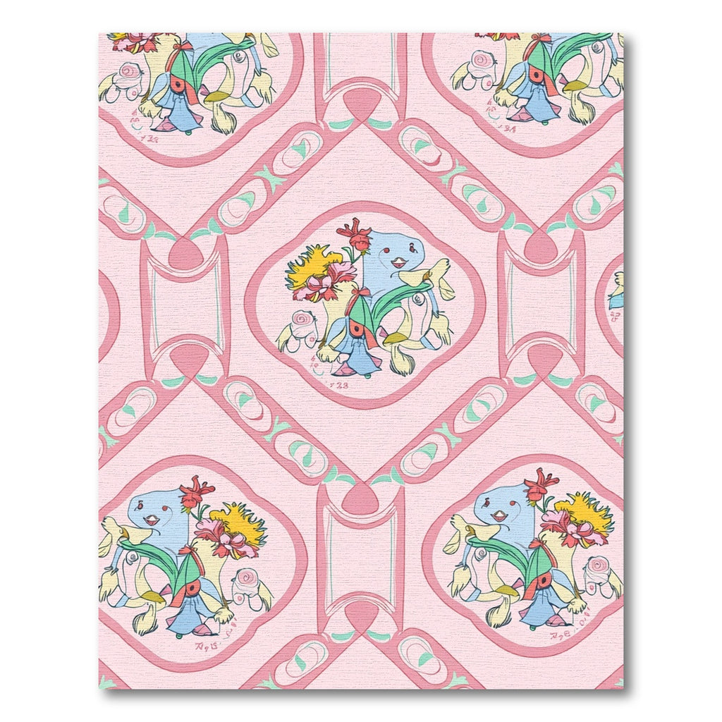 Pink Pastel Whimsical Character Floral Rug