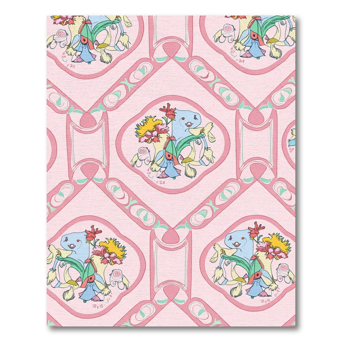 Pink Pastel Whimsical Character Floral Rug