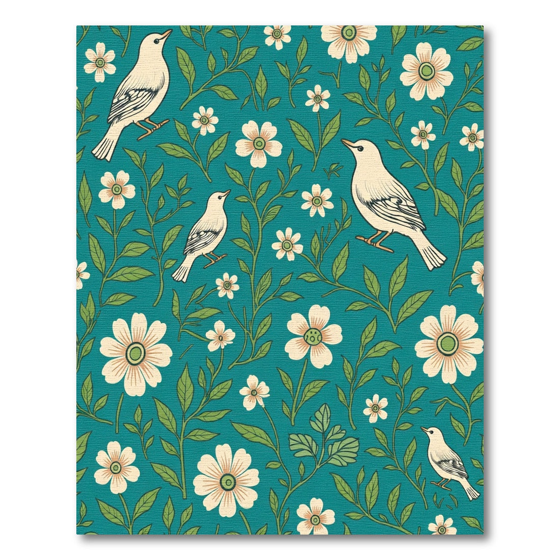 Teal Cream Bird Floral Garden Rug