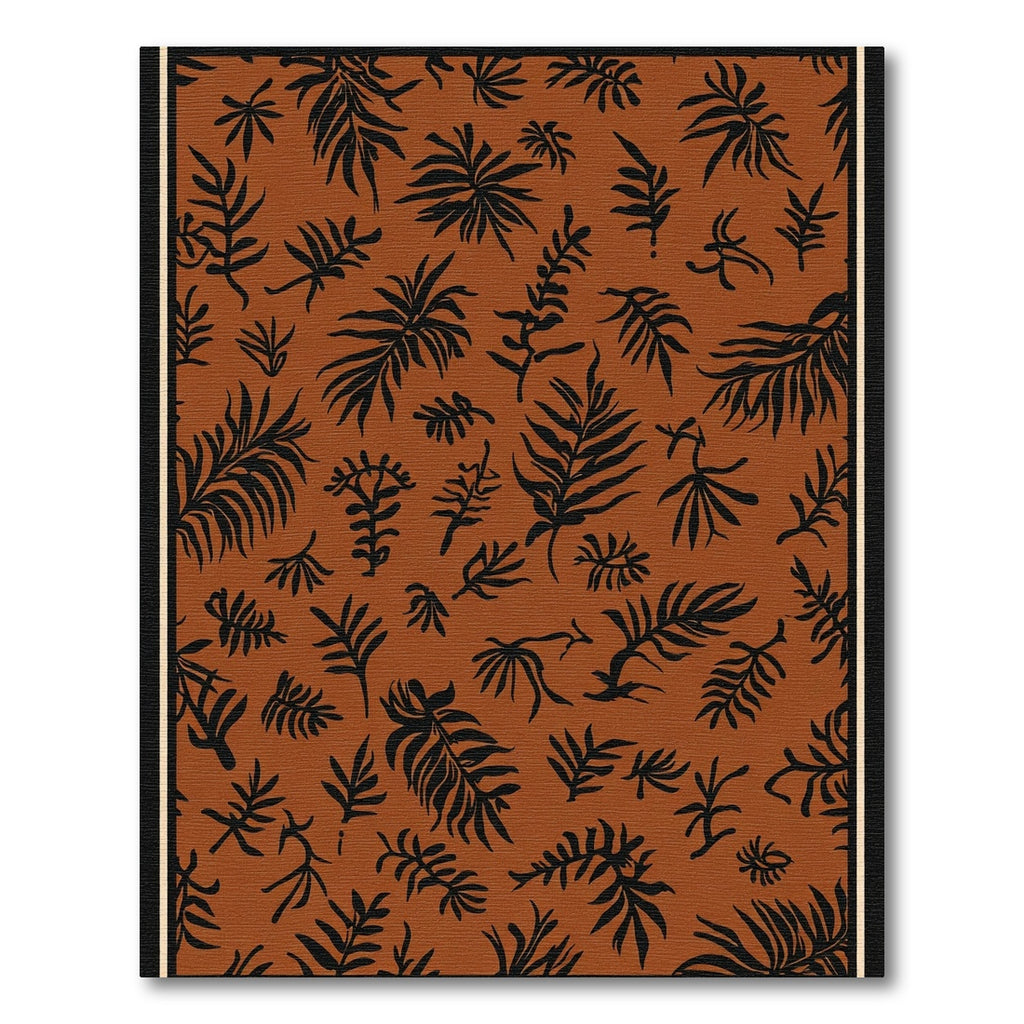 Earthy Terracotta Black Leaf Scatter Rug