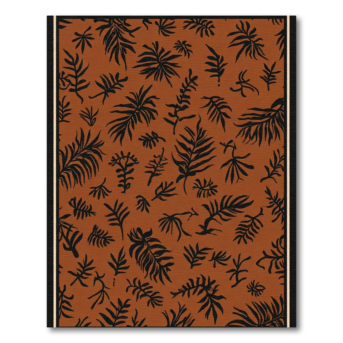 Earthy Terracotta Black Leaf Scatter Rug
