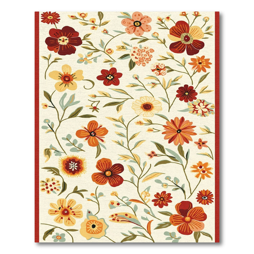 Rustic Red Yellow Floral Vine Rug