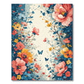 Vibrant Blush Coral Floral Butterfly Meadow Rug