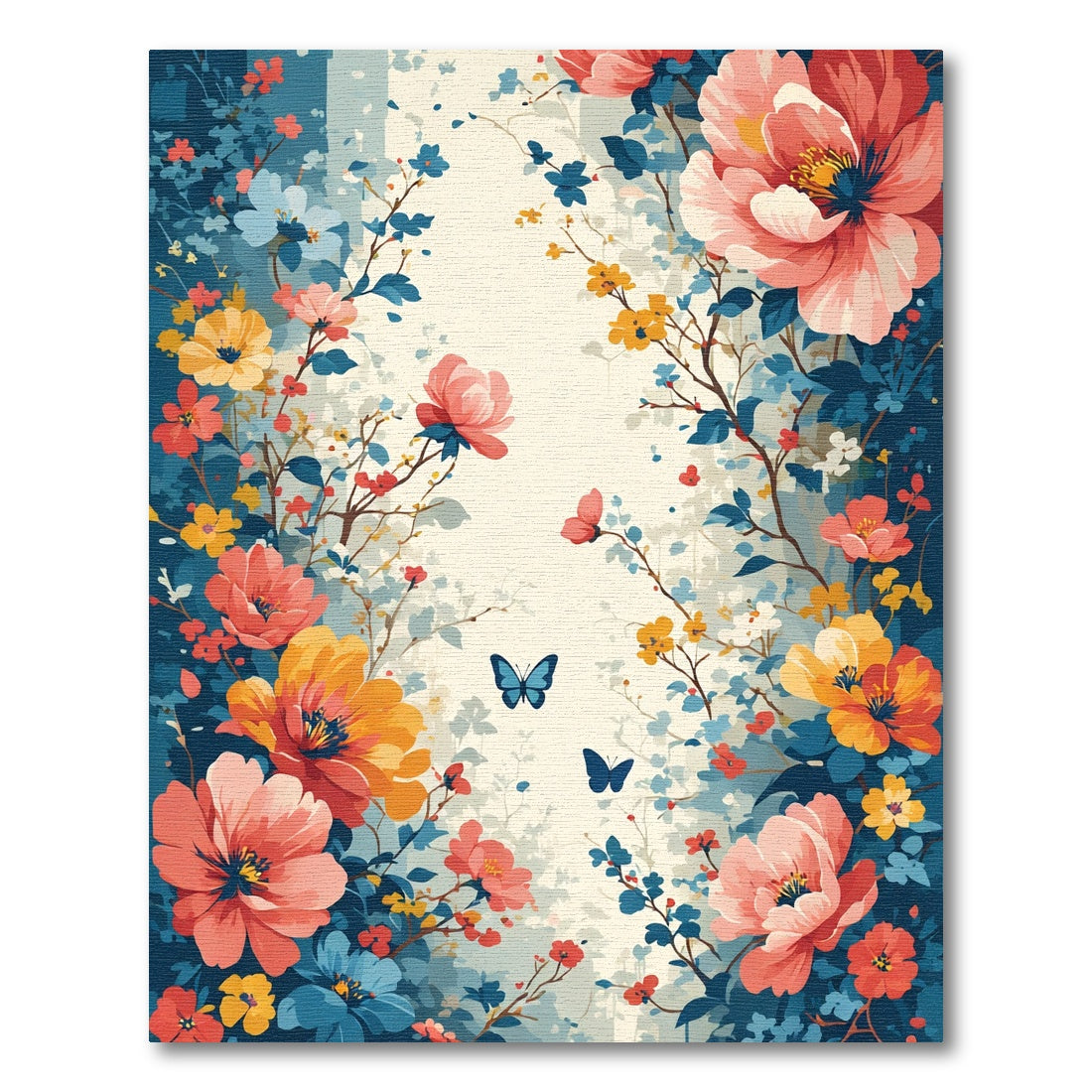Vibrant Blush Coral Floral Butterfly Meadow Rug