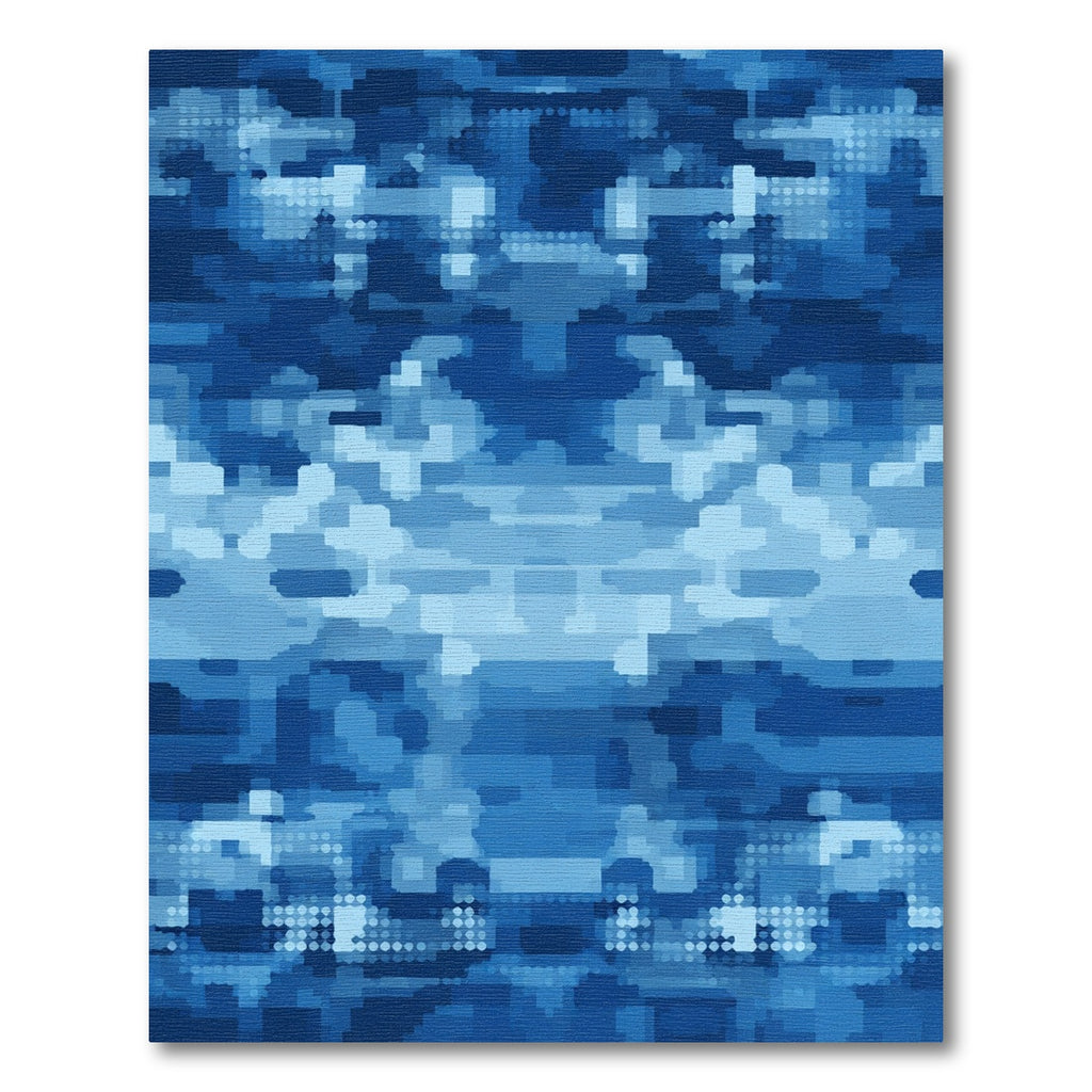 Abstract Blue Pixelated Cloudscape Rug