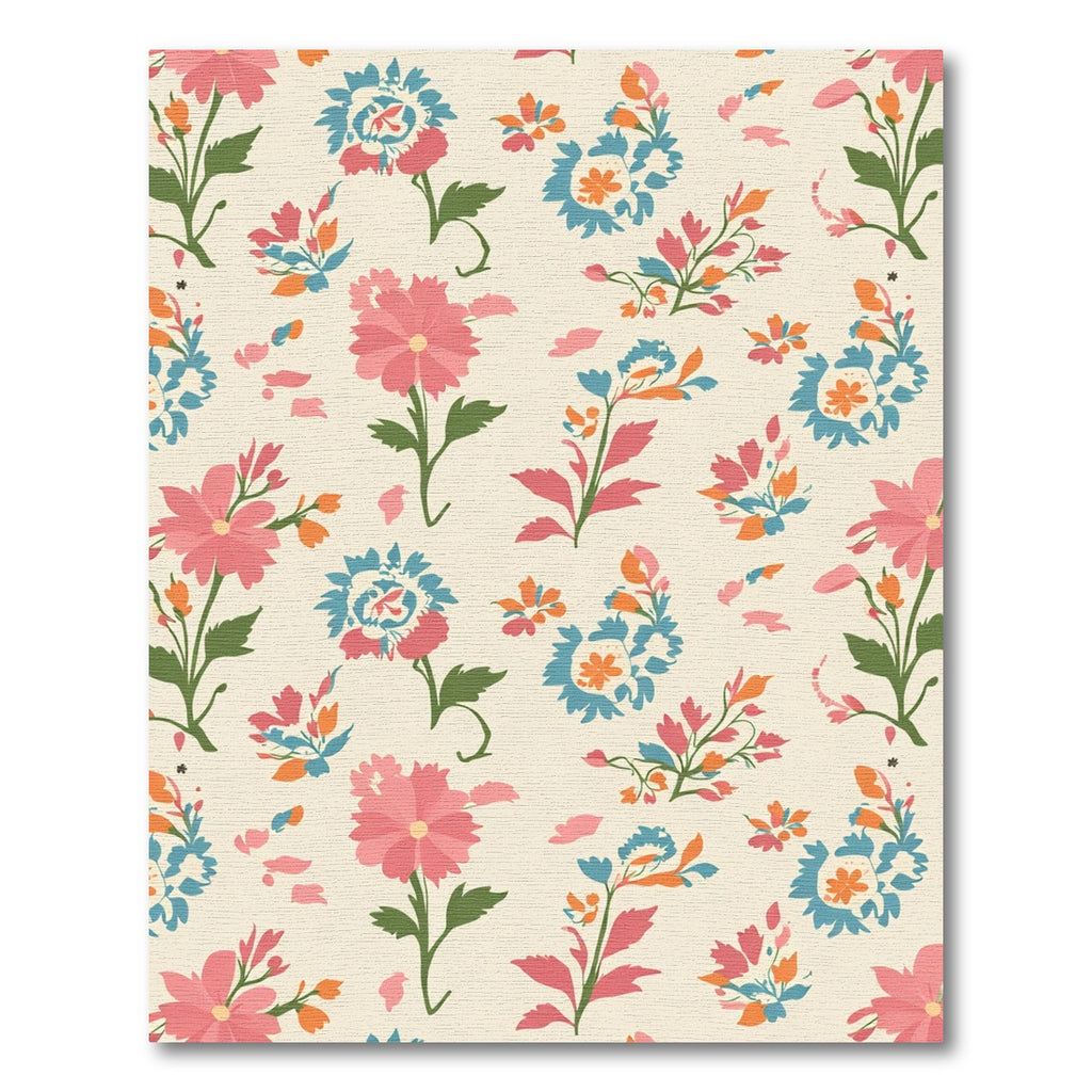 Coral Pink Blue Floral Garden Rug
