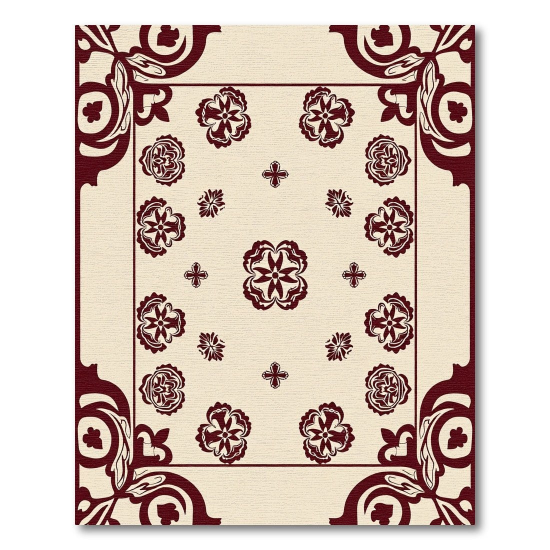 Crimson Floral Scatter medallion Corner Rug