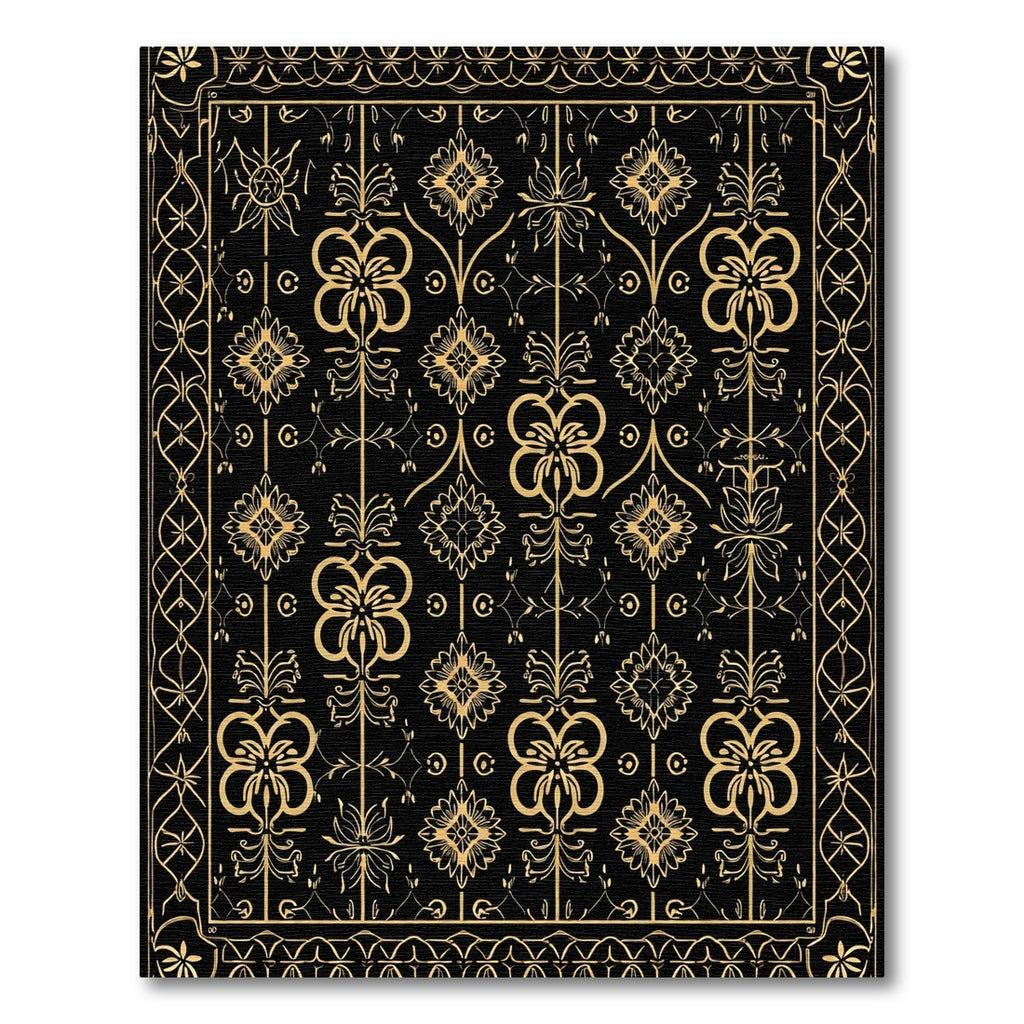 Gold Ochre Floral Scroll Art Deco Rug