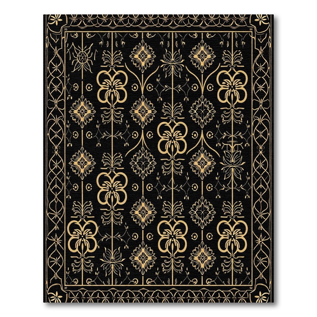 Gold Ochre Floral Scroll Art Deco Rug