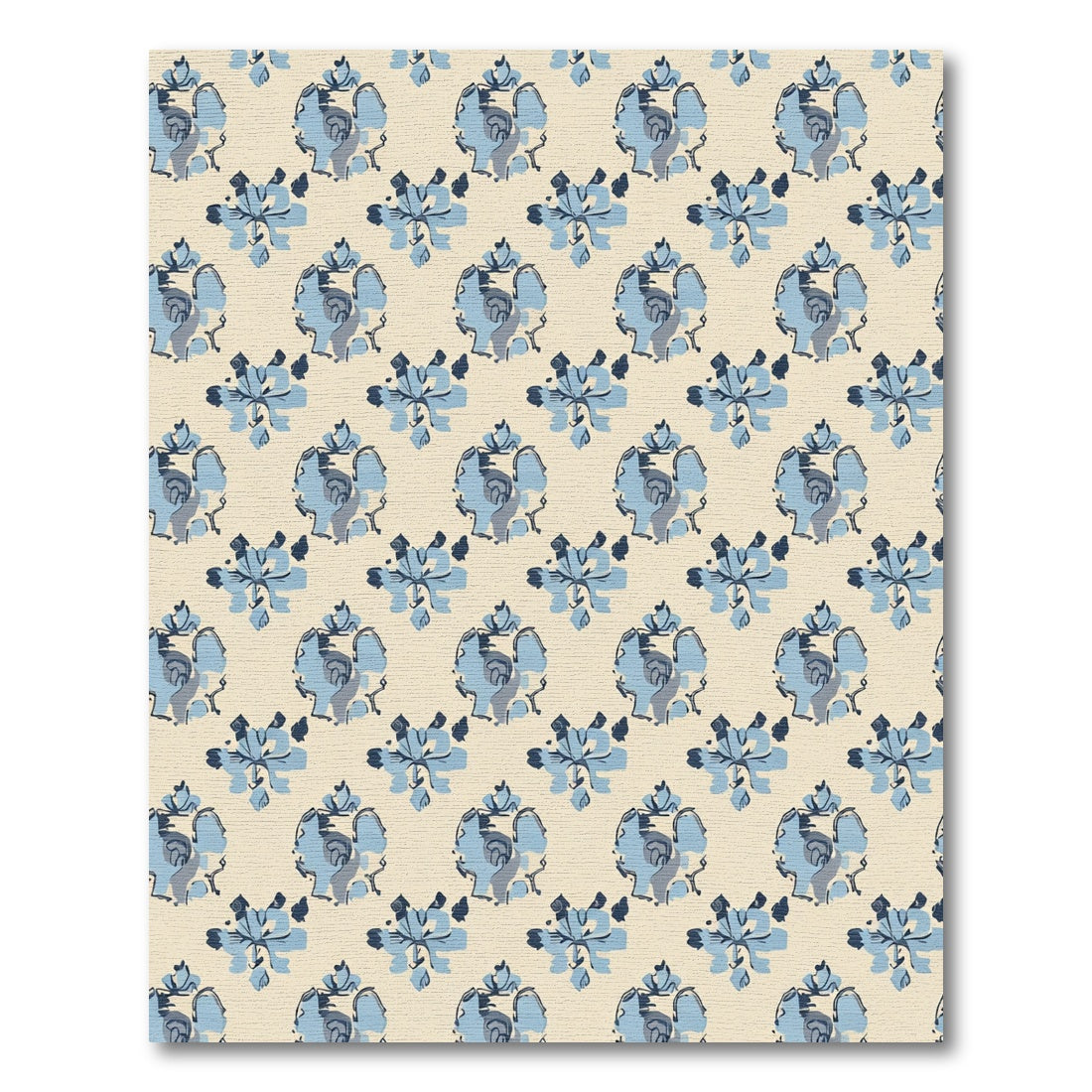 Light Blue Floral Medallion Cream Rug