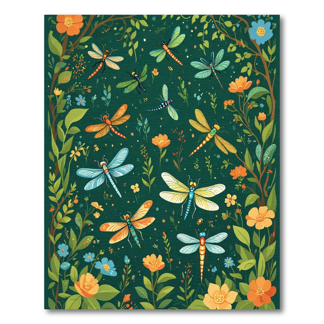 Whimsical Dragonfly Floral Garden Rug