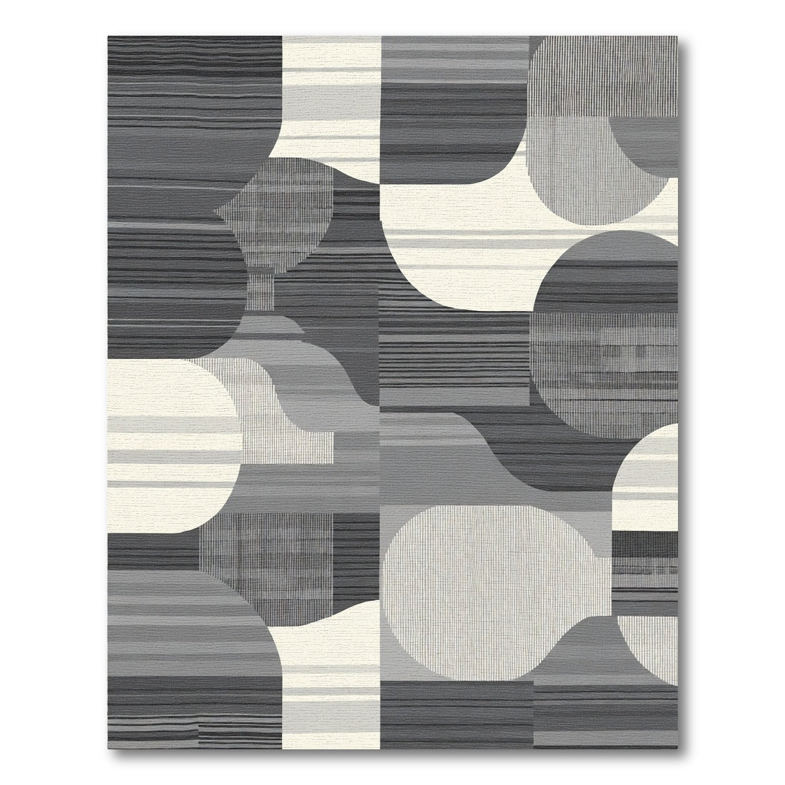 Midcentury Modern Gray Abstract Shapes Rug