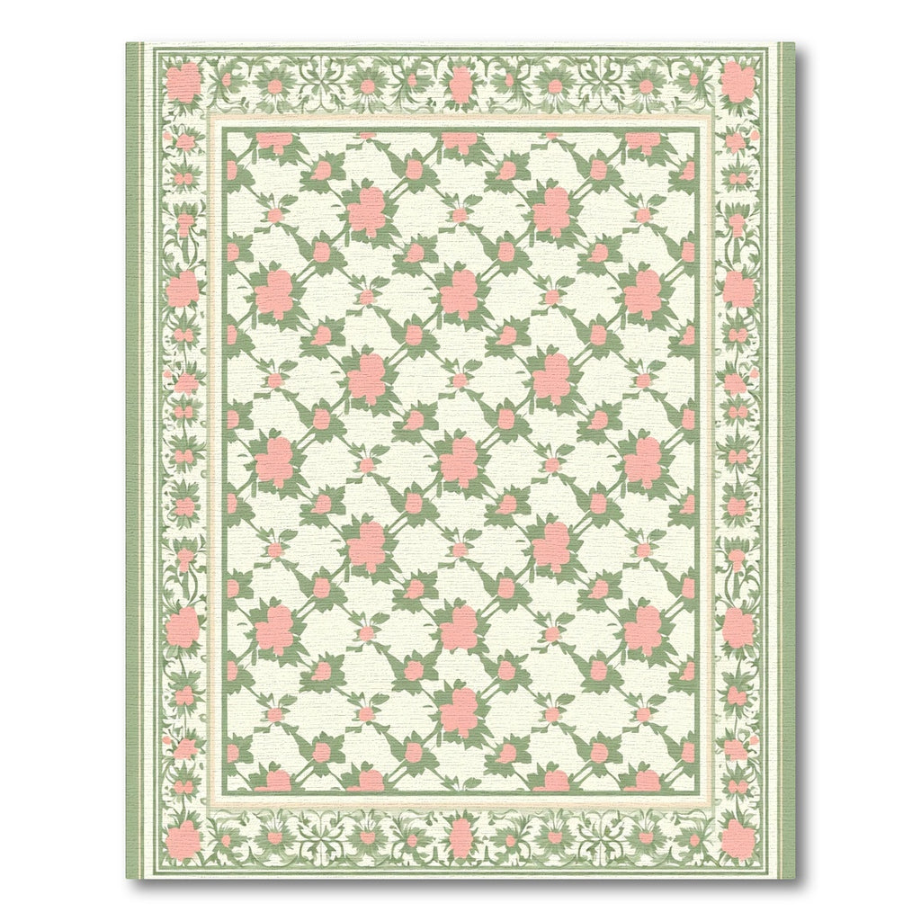 Pink Rose Lattice Garden Border Rug