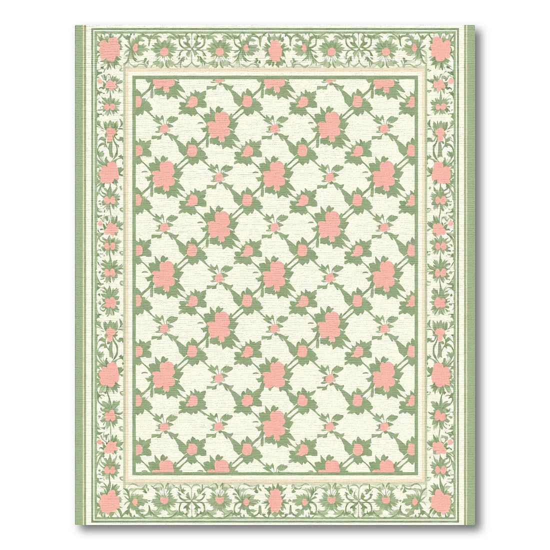 Pink Rose Lattice Garden Border Rug