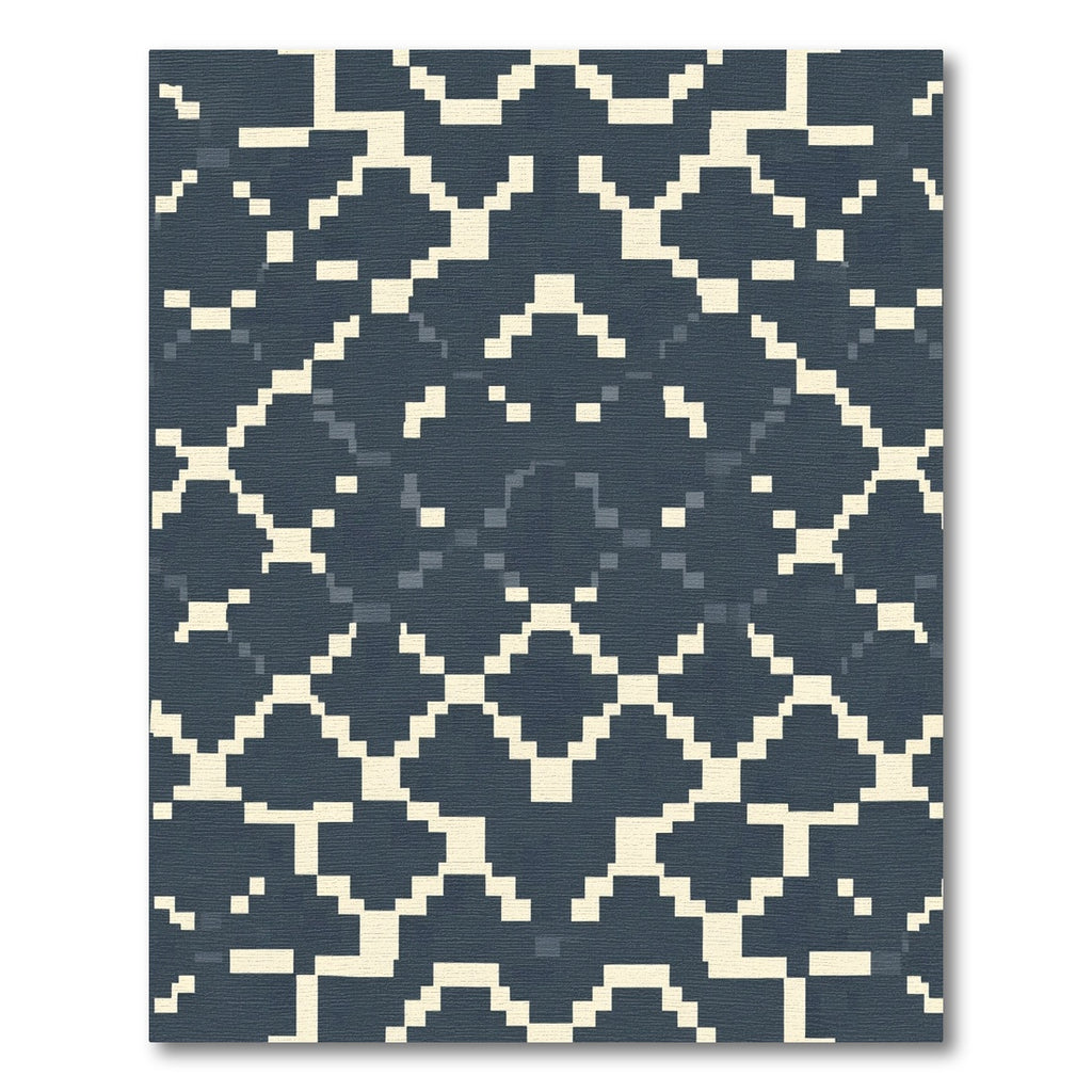 Deep Blue Cream Geometric Diamond Rug