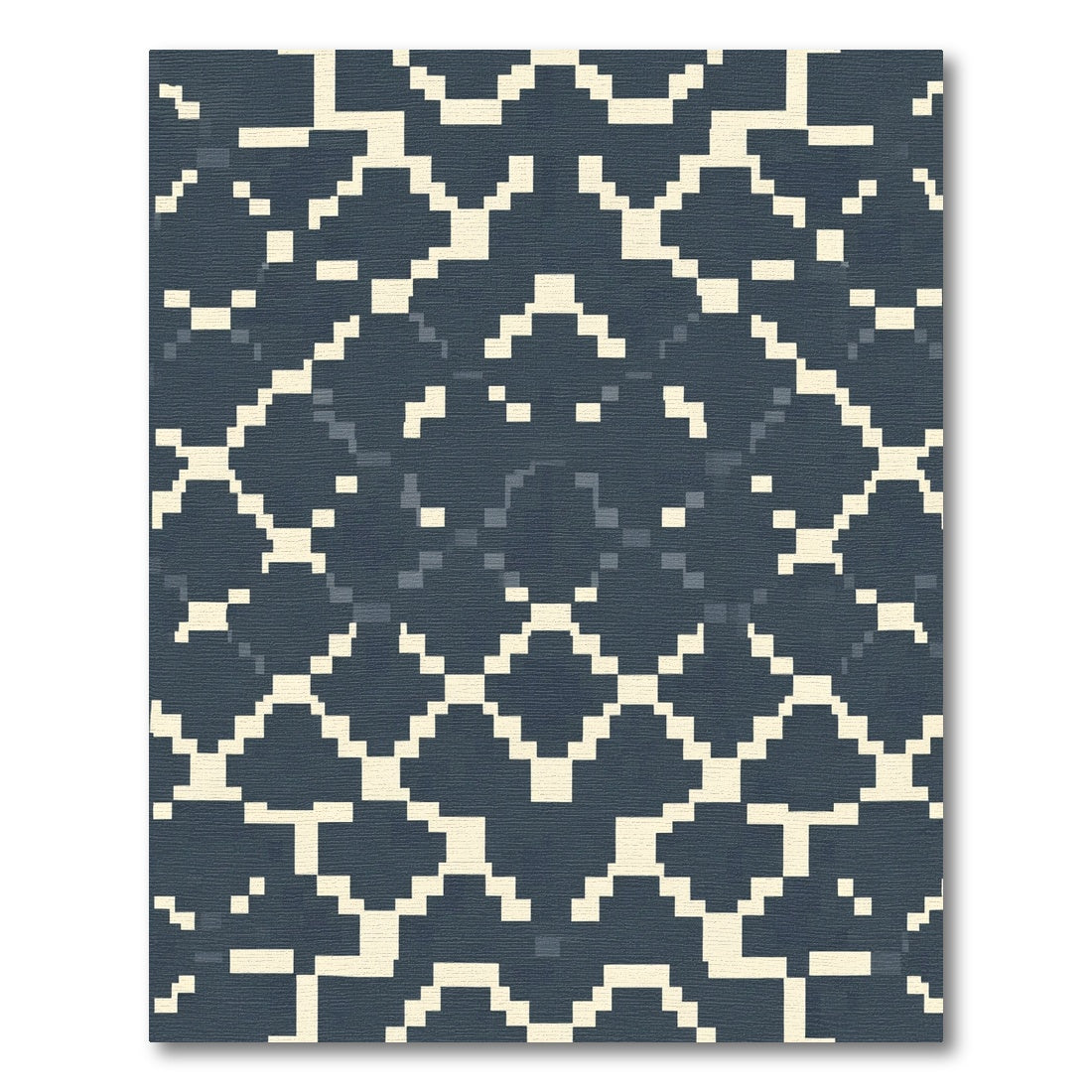Deep Blue Cream Geometric Diamond Rug