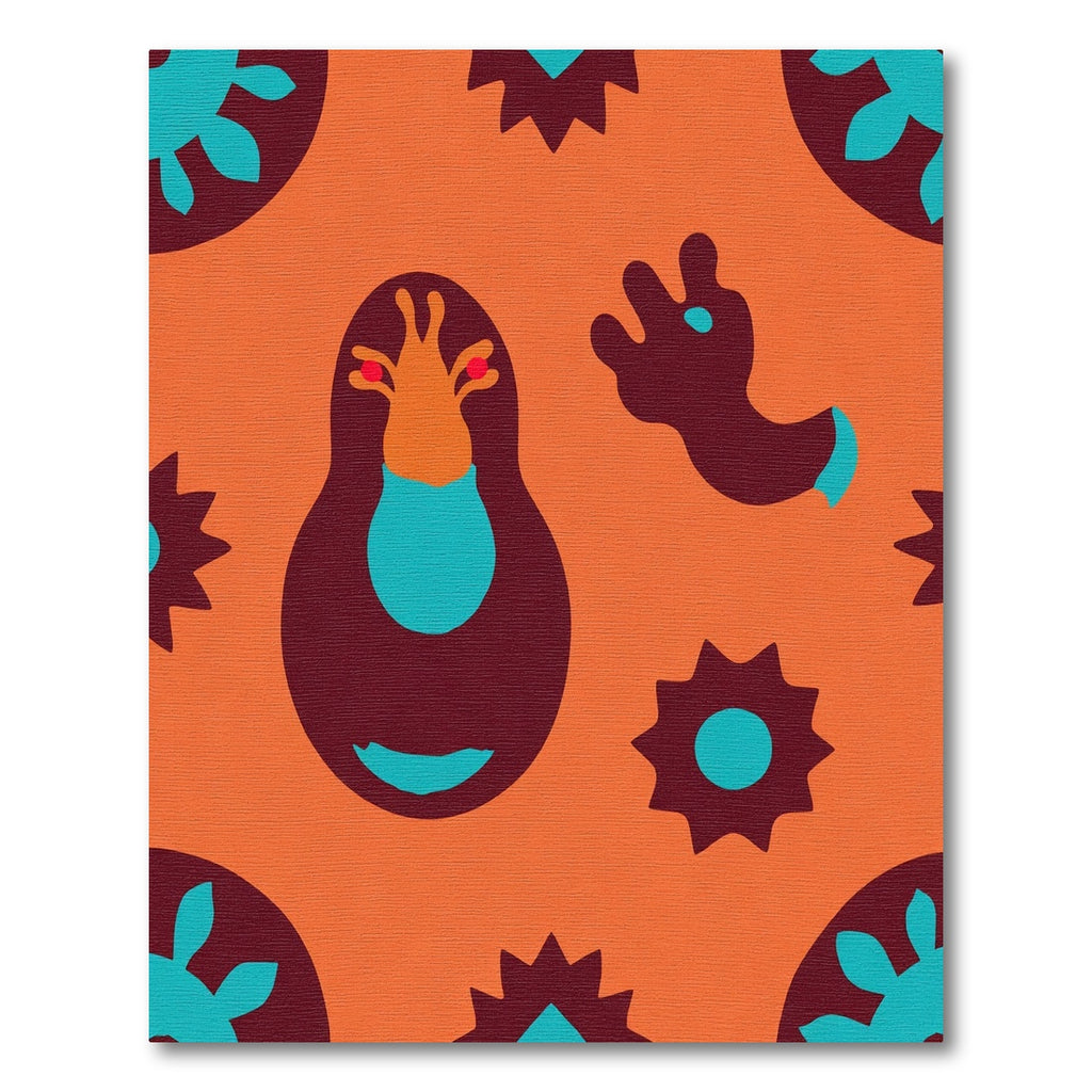 Orange Teal Folk Art Creature Rug