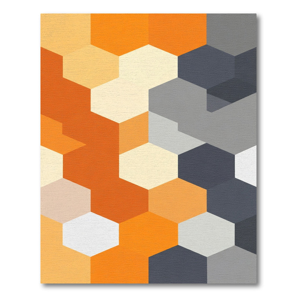 Modern Orange Grey Hexagon Rug