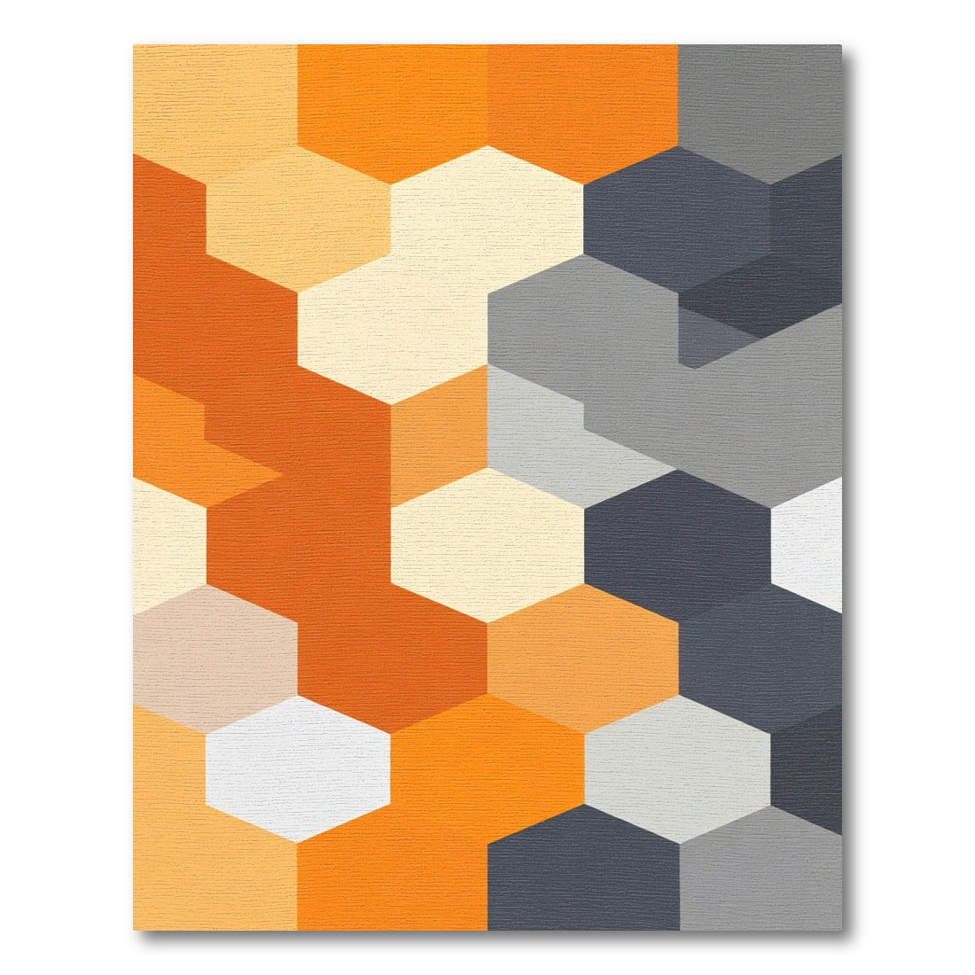 Modern Orange Grey Hexagon Rug