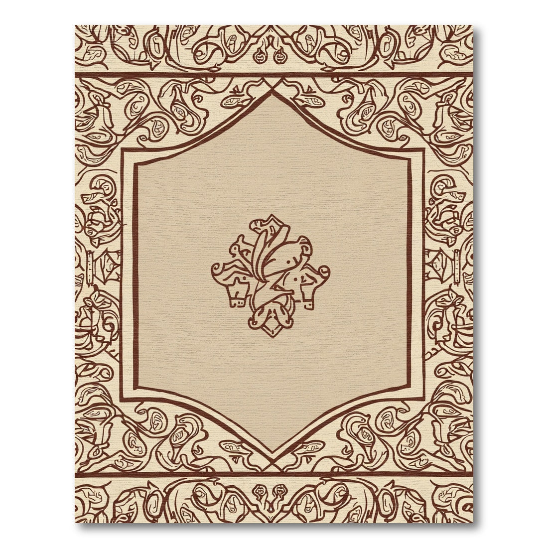 Ornate Brown Floral Scrollwork Rug