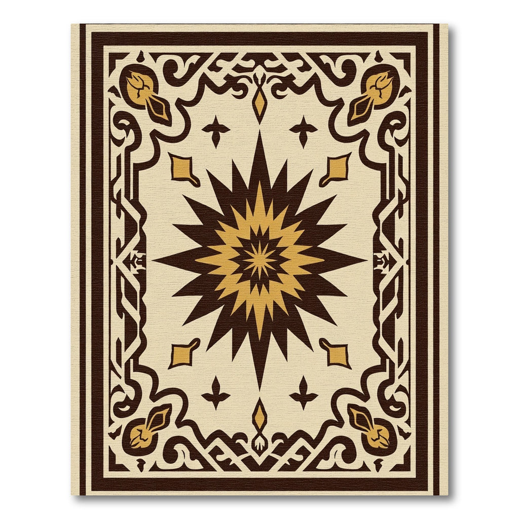 Brown Gold Centered Star Border Rug