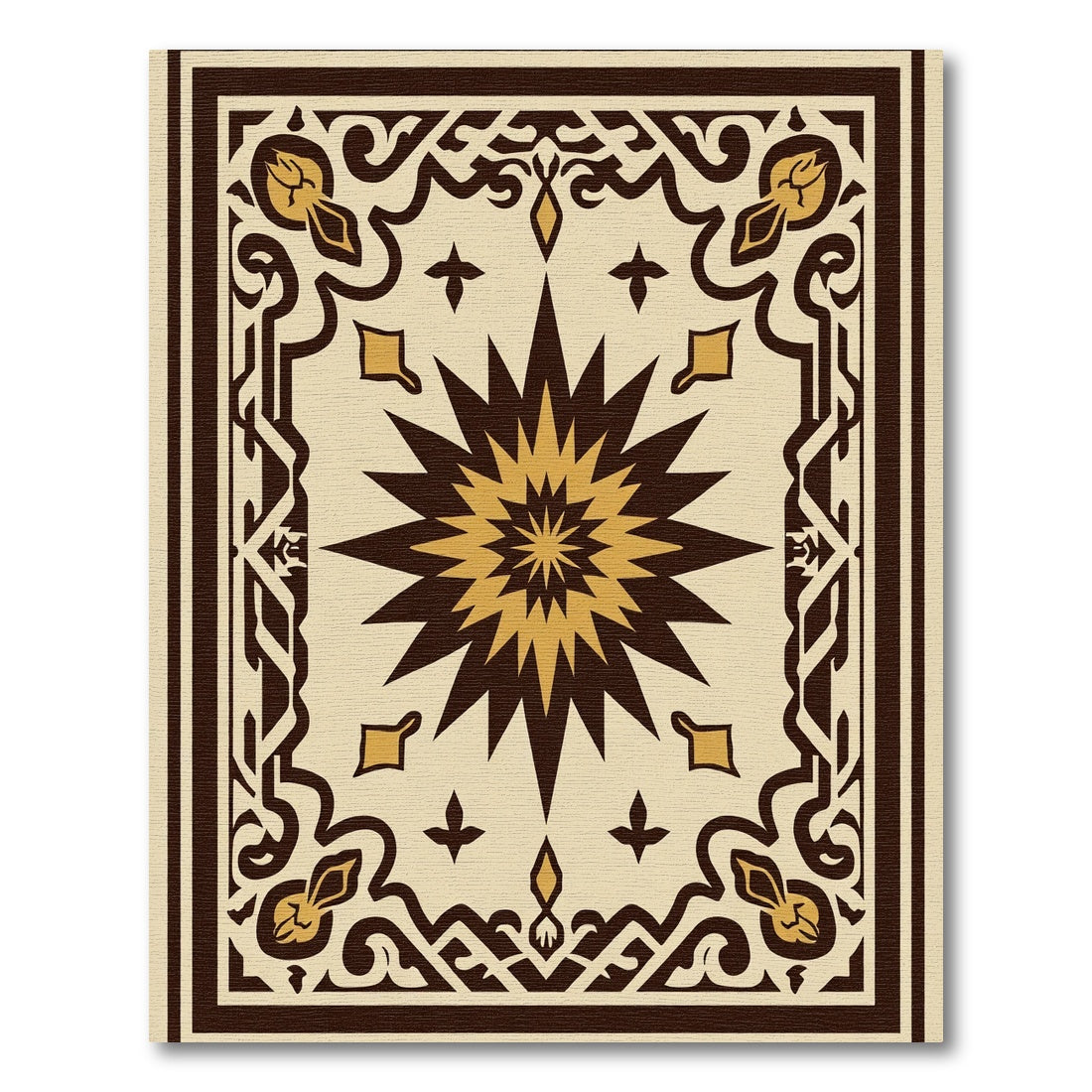 Brown Gold Centered Star Border Rug