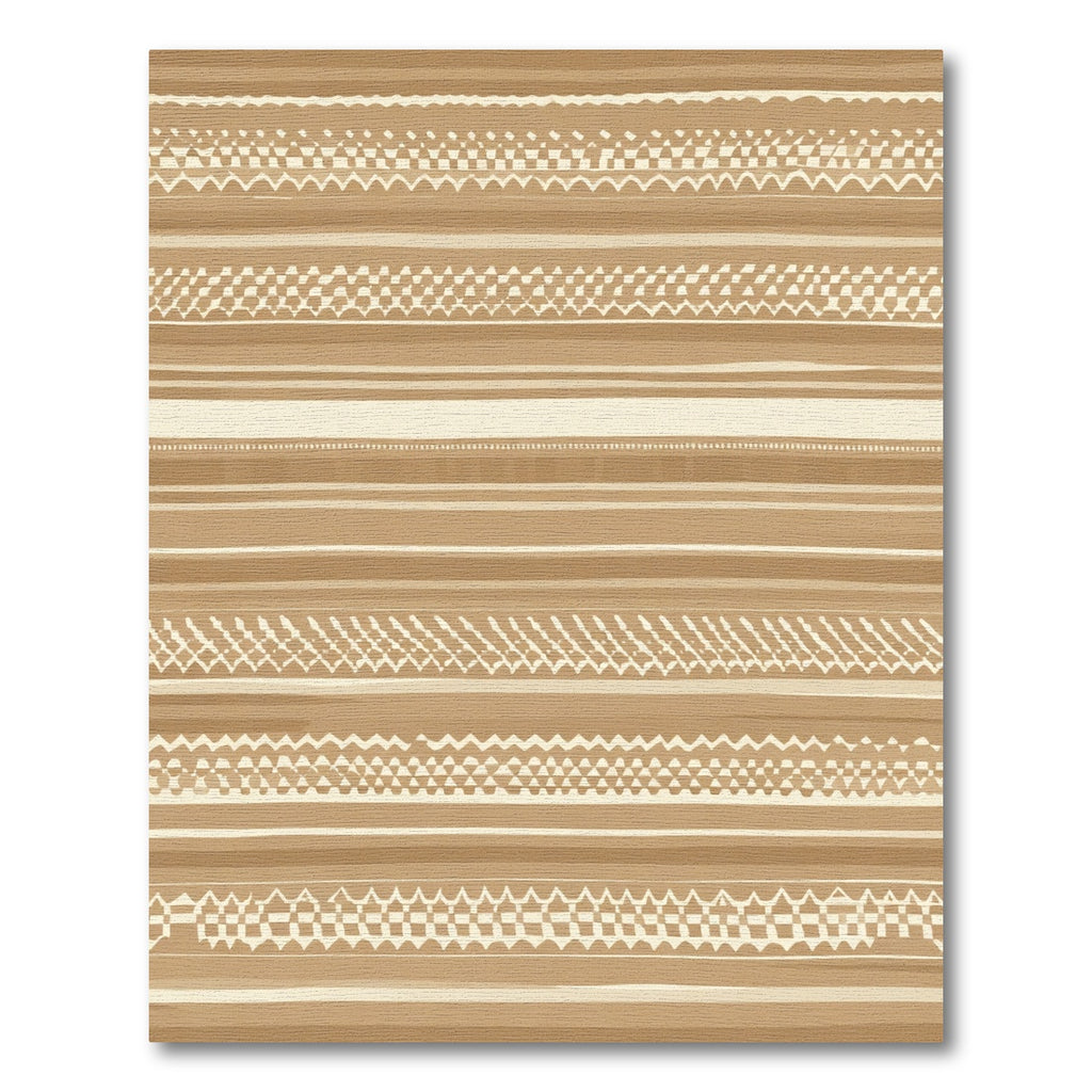 Tan Striped Geometric Tribal Rug