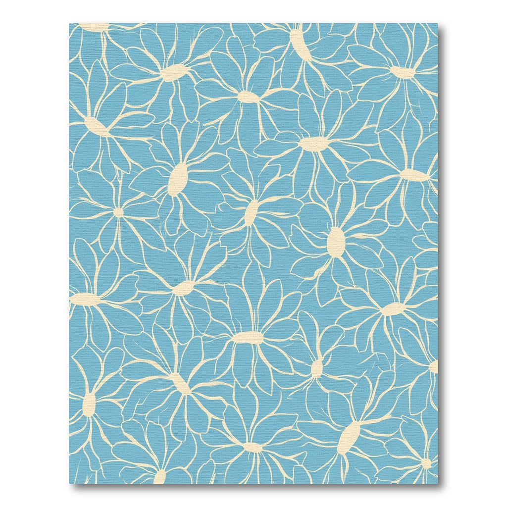 Sky Blue Outline Daisy Blooms Rug