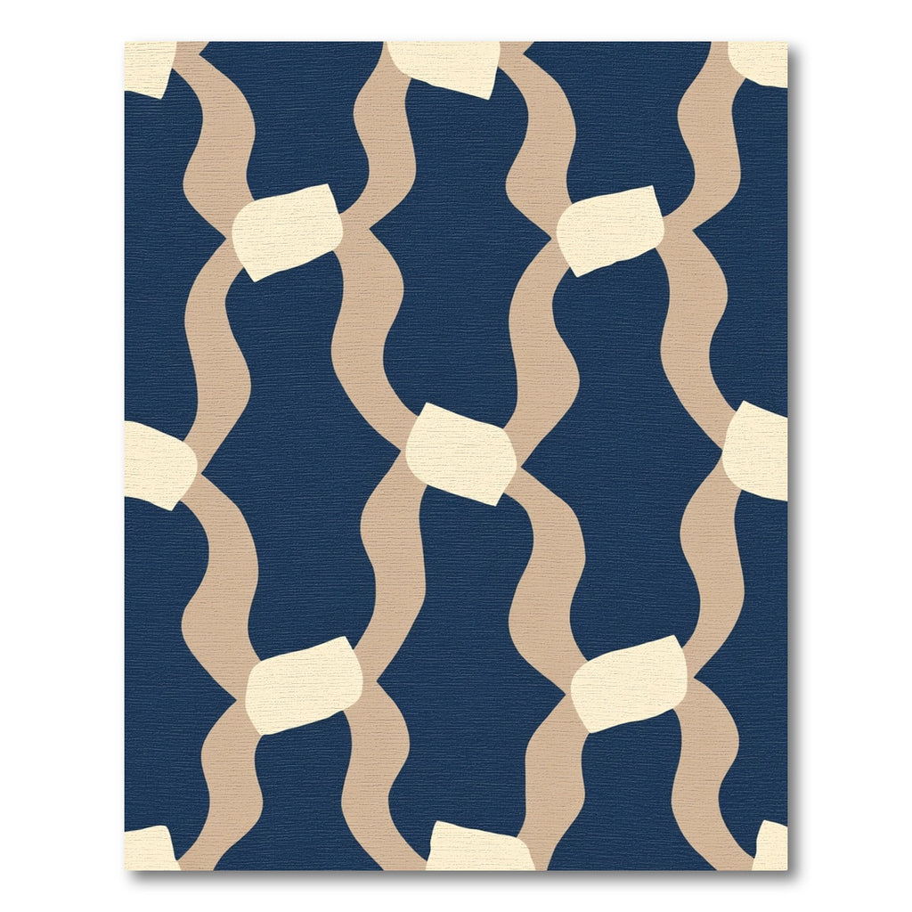Wavy Tan Beige Blobs Navy Rug