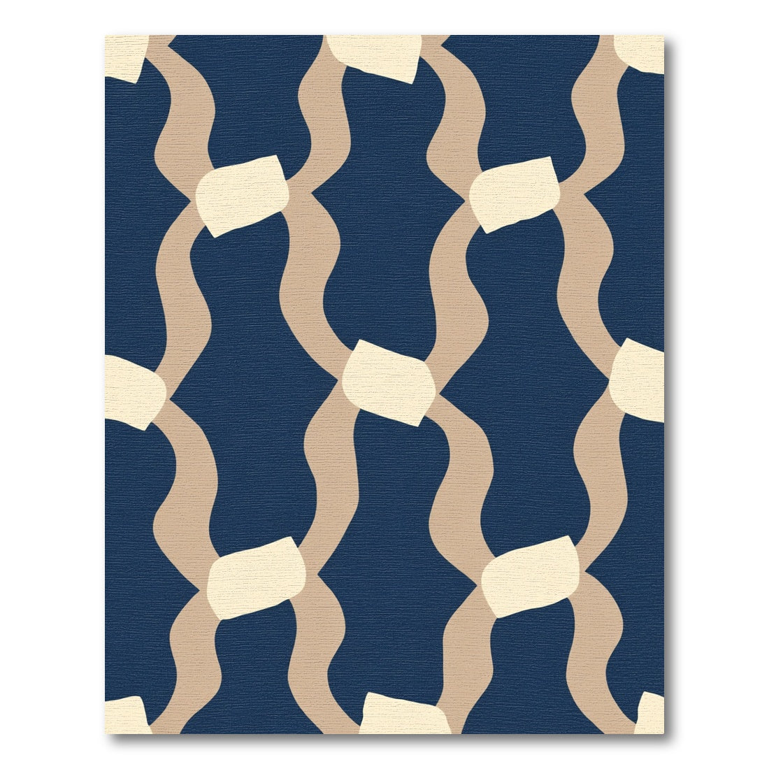 Wavy Tan Beige Blobs Navy Rug