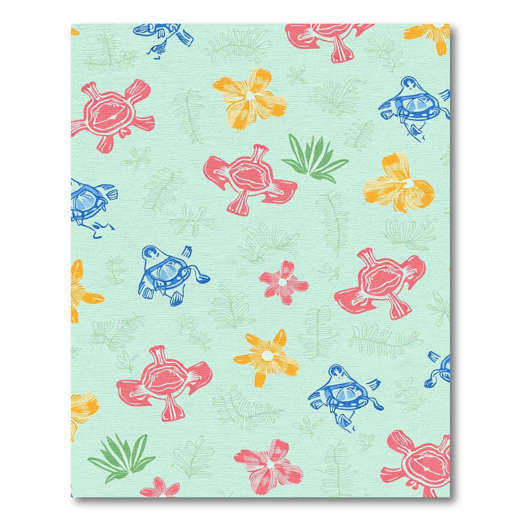 Playful Coral Blue Yellow Floral Ferns Rug