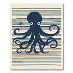 Navy Octopus on Striped Background Rug