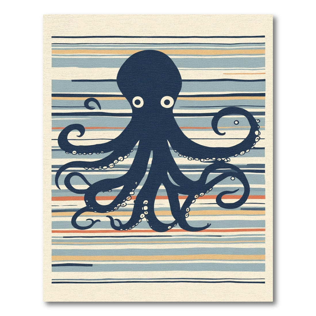 Navy Octopus on Striped Background Rug