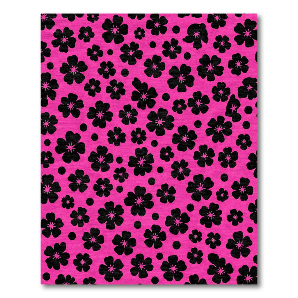 Hot Pink Black Floral Dots Rug