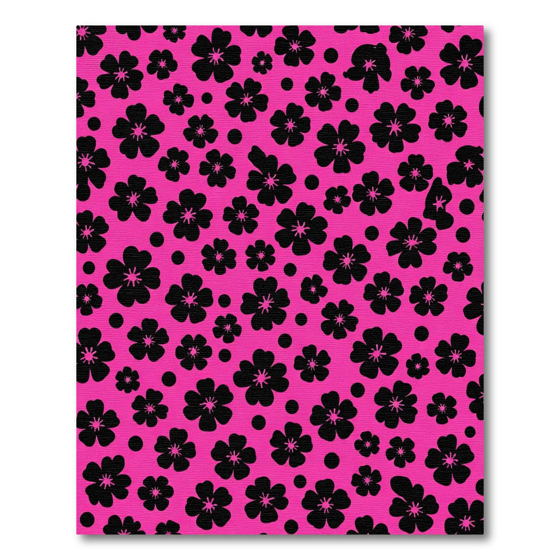 Hot Pink Black Floral Dots Rug