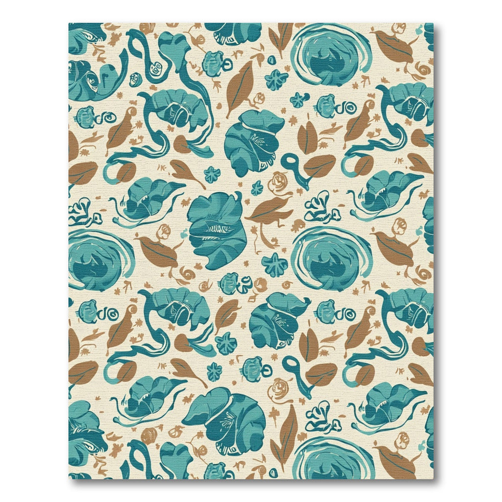 Teal Blue Golden Leaf Swirl Rug