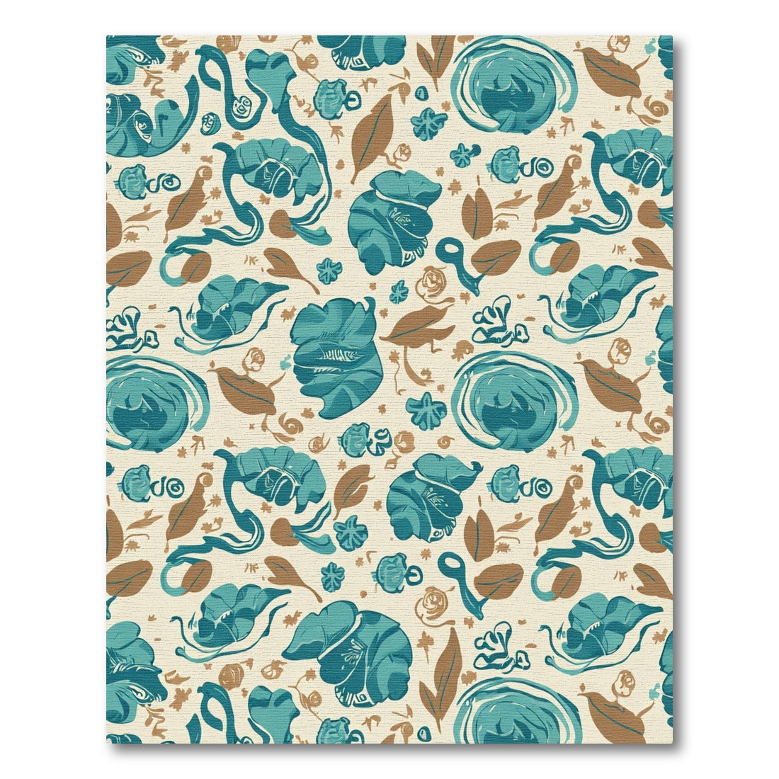 Teal Blue Golden Leaf Swirl Rug