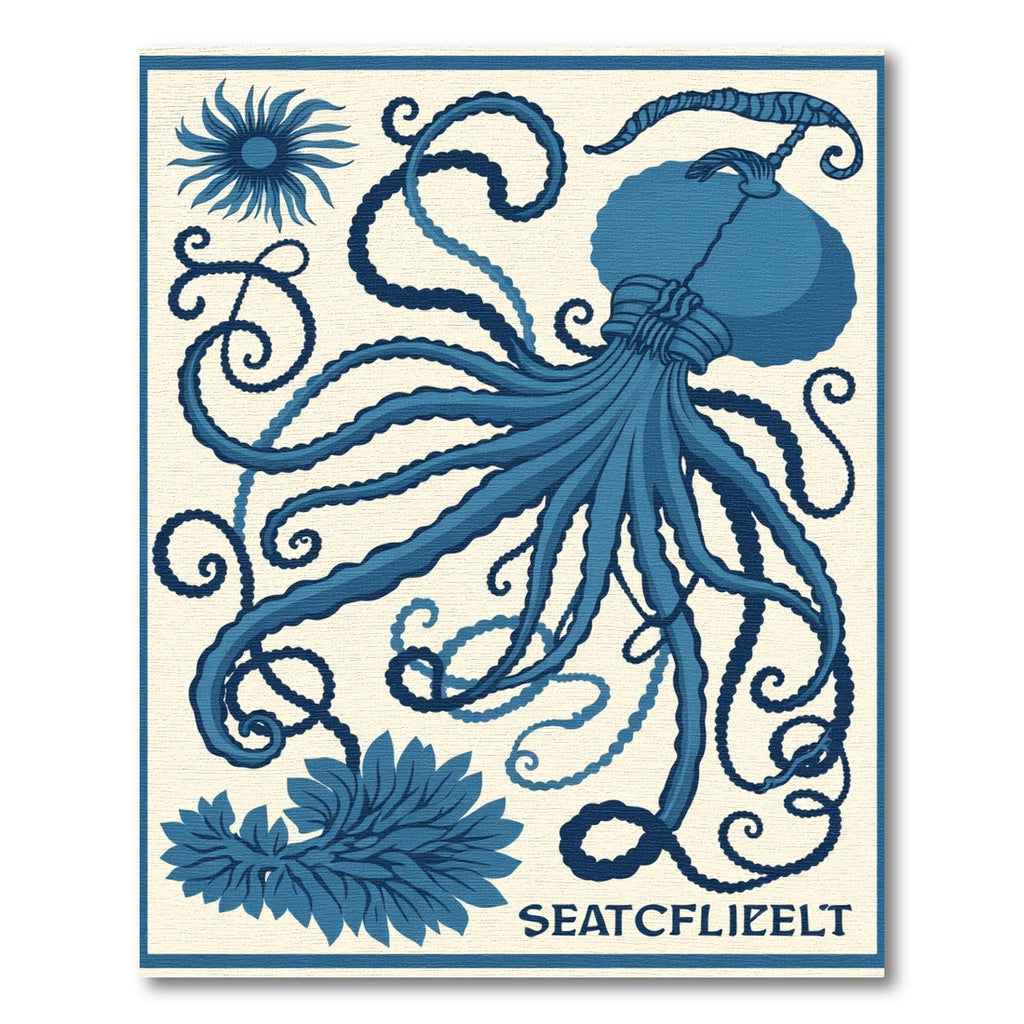 Classic Blue Octopus Whimsical Swirl Rug
