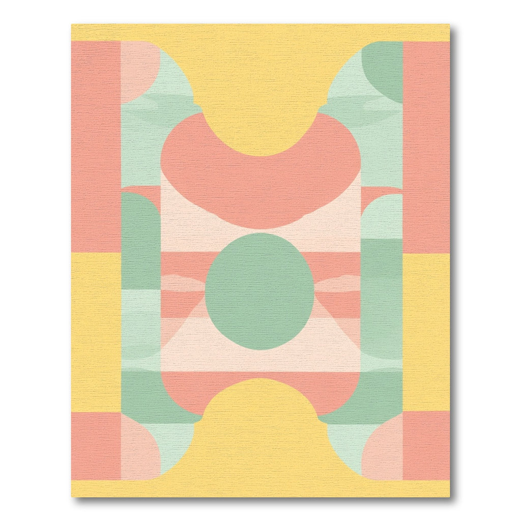 Pale Yellow Coral Mint Geometric Shapes Rug