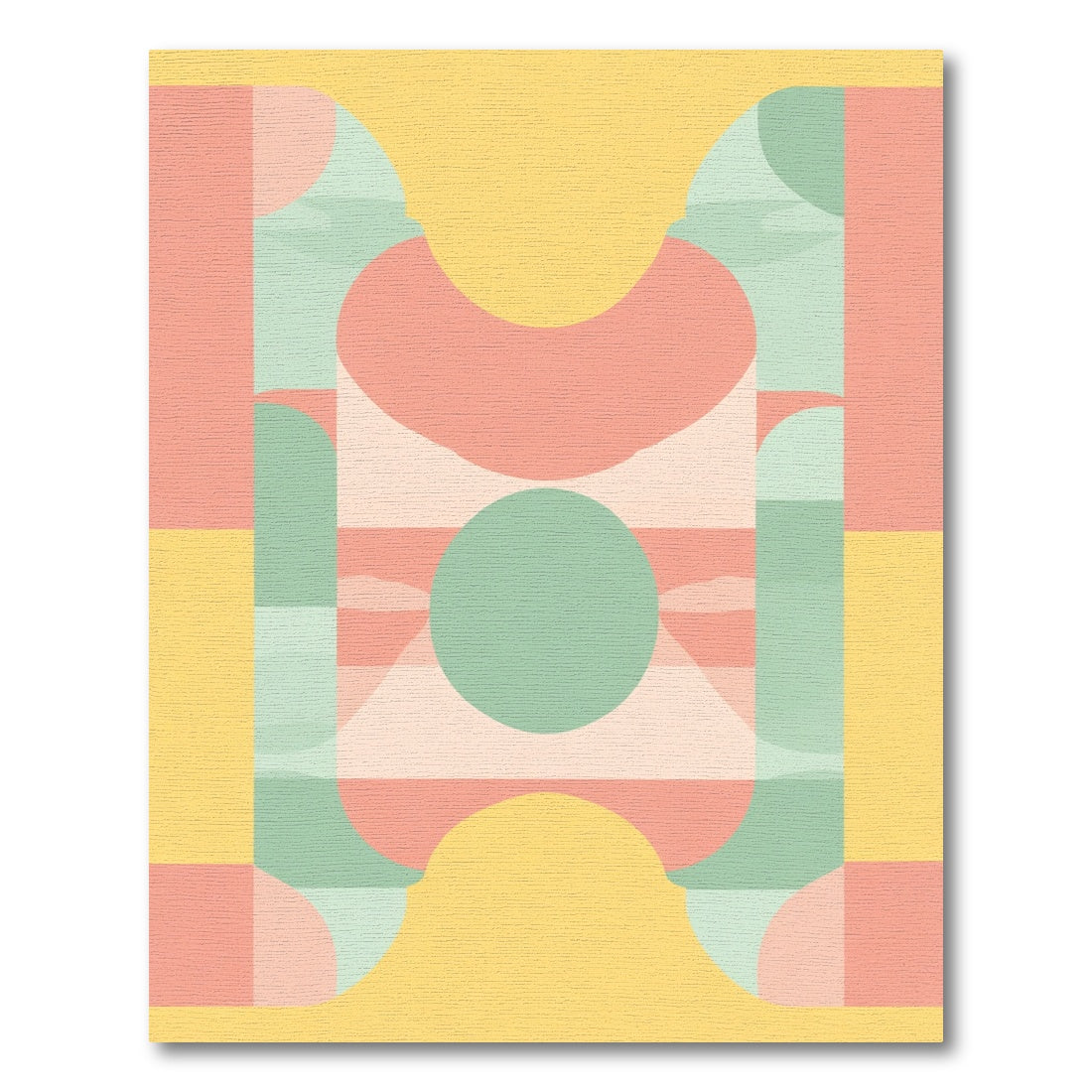 Pale Yellow Coral Mint Geometric Shapes Rug