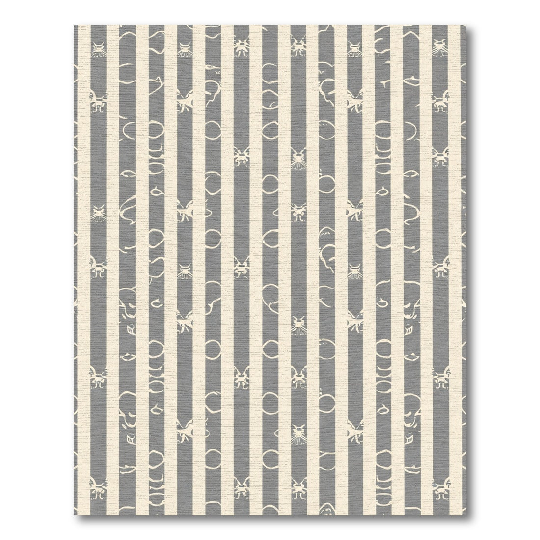 Gray Ivory Striped Butterfly Motif Rug