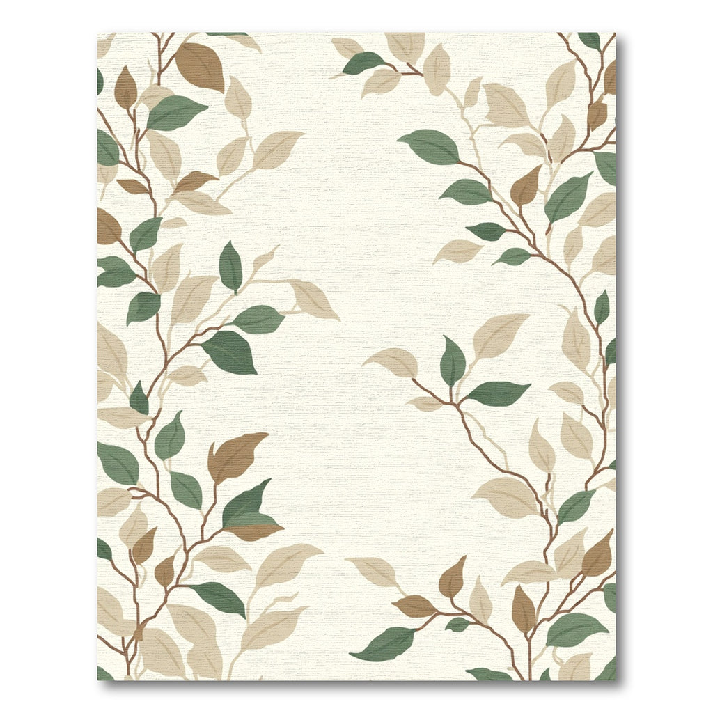 Earthy Green Beige Leafy Vine Rug