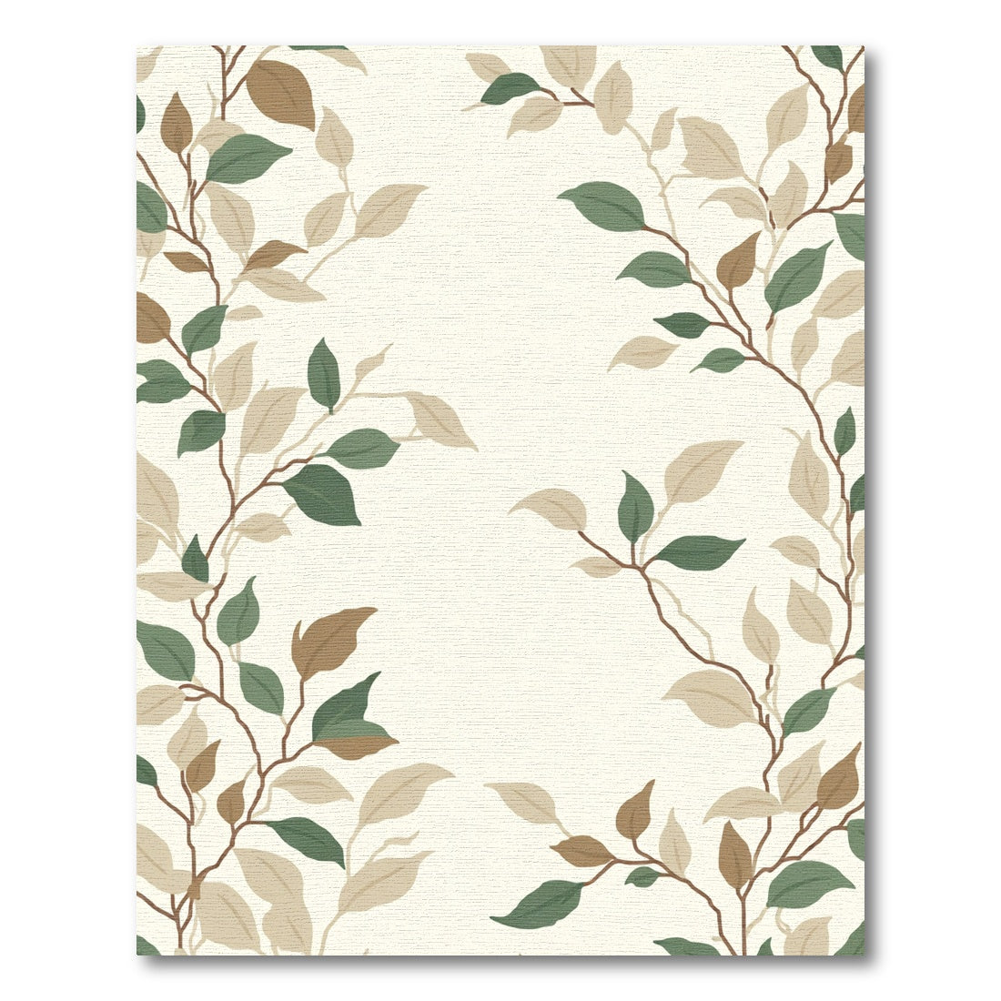 Earthy Green Beige Leafy Vine Rug