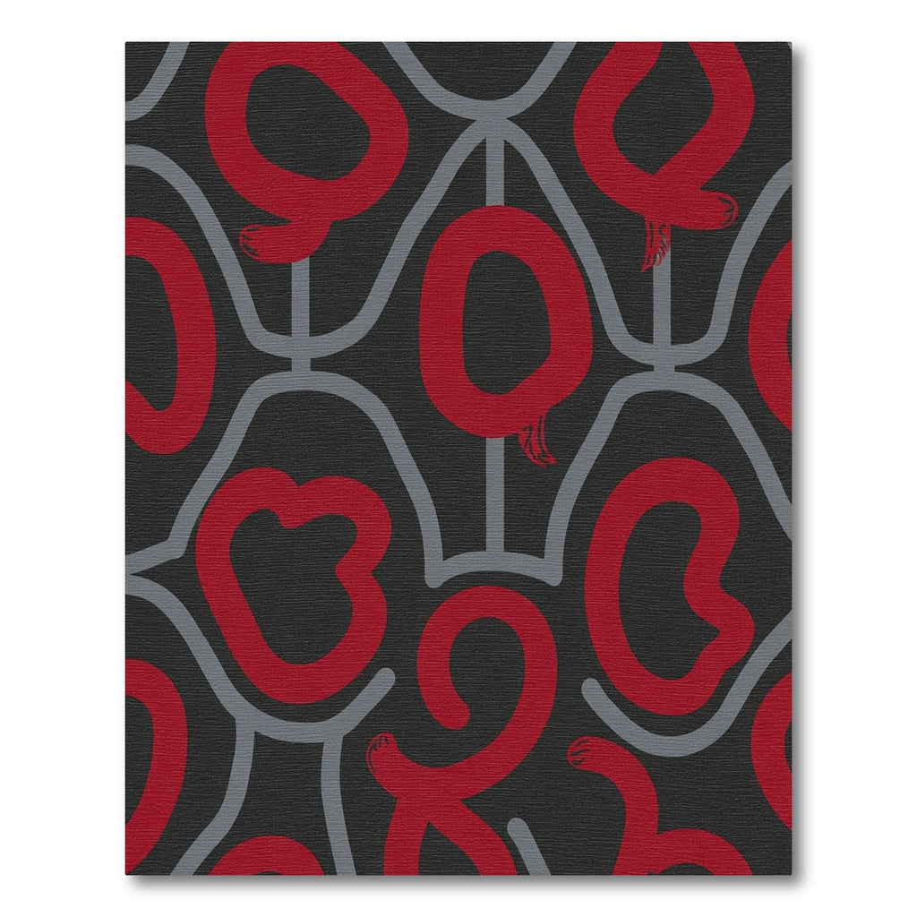 Bold Red Abstract Swirl Grid Rug